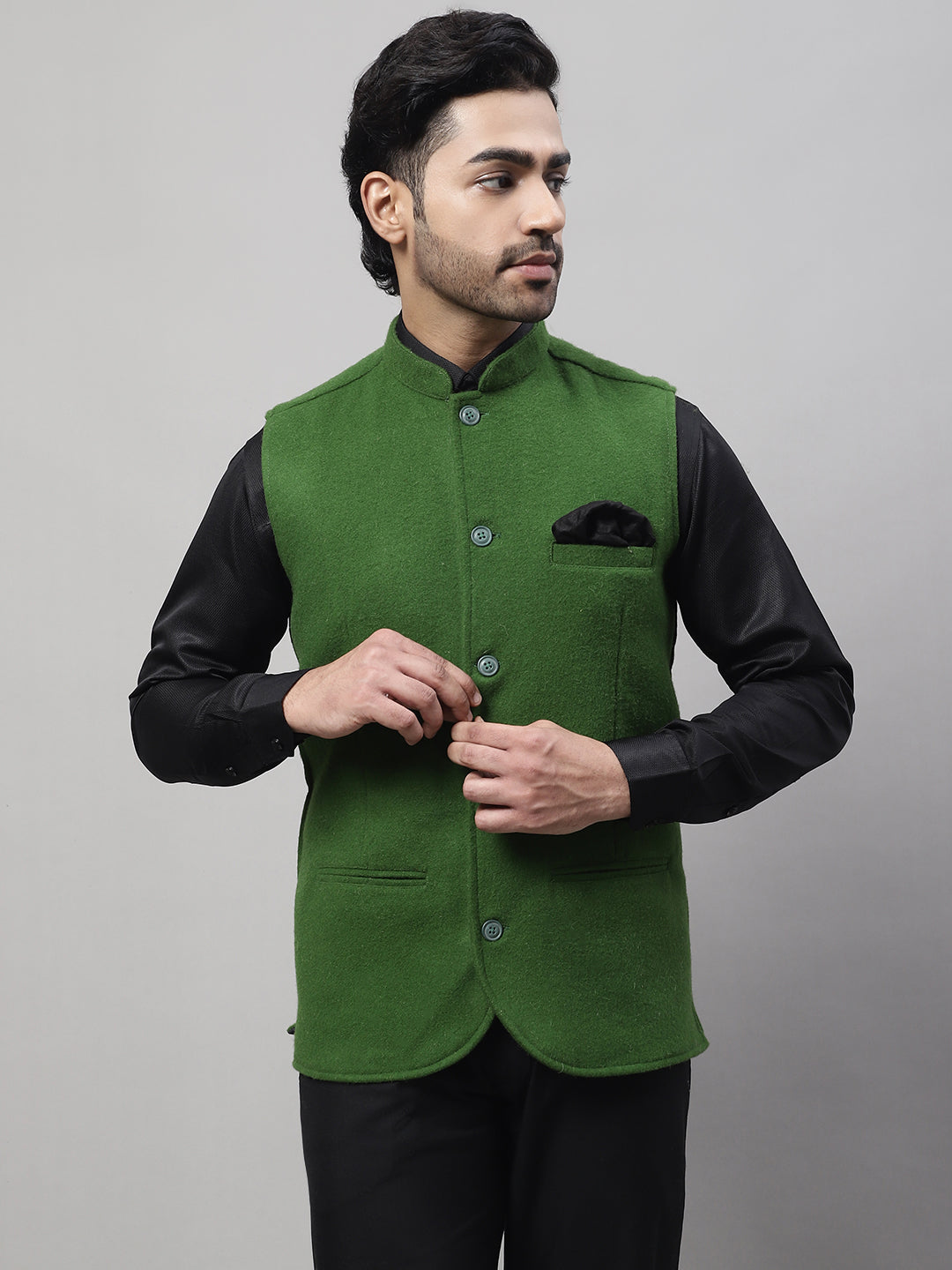 Even Apparels Men's Green Pure Wool Nehru Jacket - Distacart
