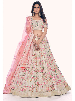 Myra White Soft Net Embroidered Designer Lehenga Choli - Distacart