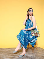 Thumbnail for InWeave Women's Blue Bandhani Motif One Shoulder Palazzo Set - Distacart