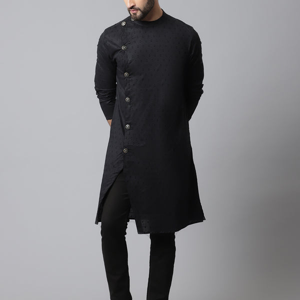 Even Apparels Black Pure Cotton Kurta With Band Collar - Distacart