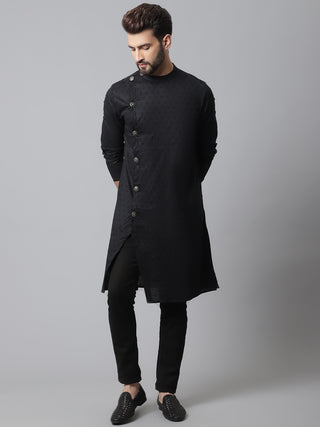 Even Apparels Black Pure Cotton Kurta With Band Collar - Distacart