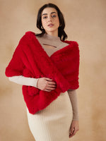 Thumbnail for InWeave Women's Cherry Red Long Faux Fur Cape - Distacart