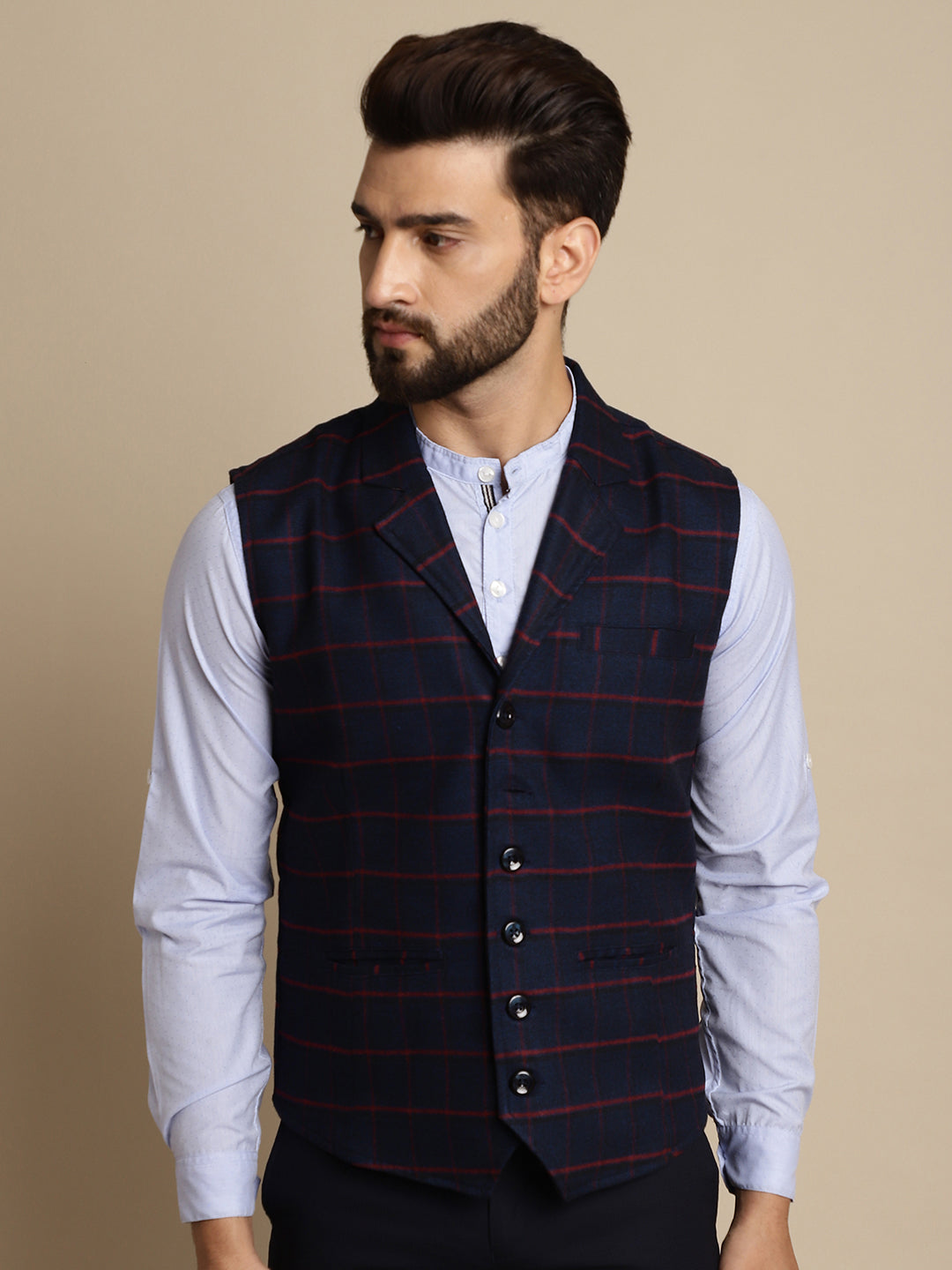 Even Apparels Men's Blue Waistcoat with Notched Lapel - Distacart