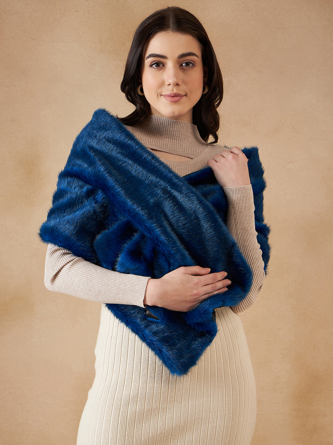 InWeave Women's Royal Blue Long Faux Fur Cape - Distacart