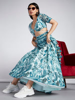 Thumbnail for House of Panchhi Turquoise Blue Net Sequins, Mirror And Thread Embroidery Lehenga Choli & Dupatta - Distacart