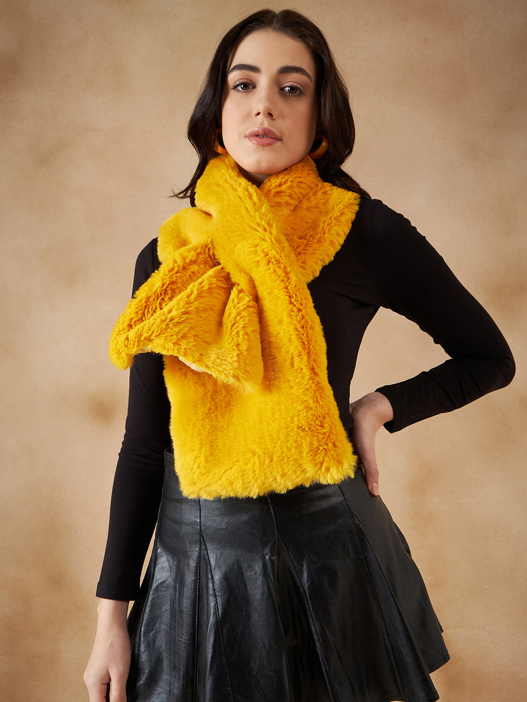 InWeave Women's Yellow Faux Fur Neck Warmer - Distacart