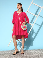 Thumbnail for InWeave Women's Maroon Ethnic Motif Short Dress - Distacart