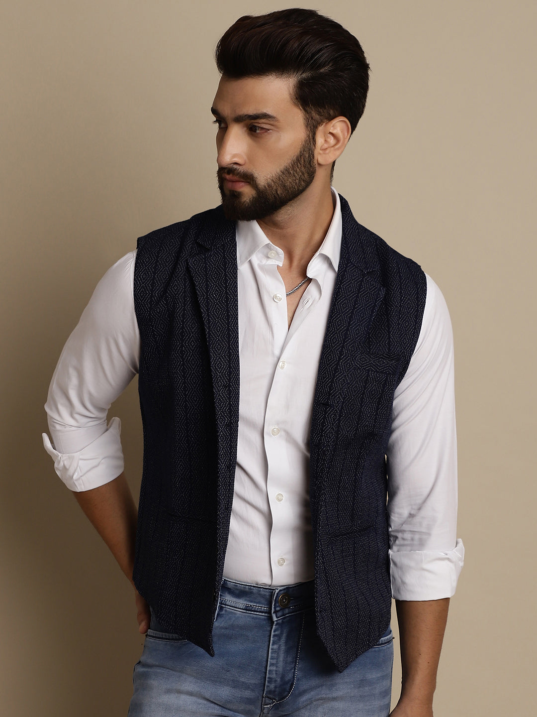Even Apparels Men's Blue Waistcoat with Notched Lapel - Distacart