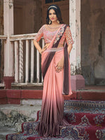 Thumbnail for Mitera Pink & Brown Embellished Sequinned Ready to Wear Saree - Distacart