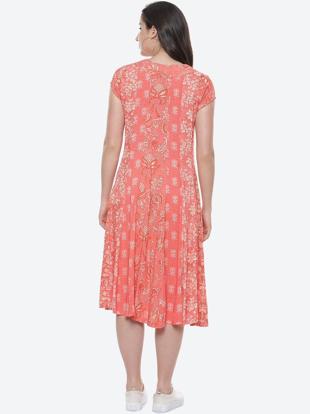 Biba Women Coral Ethnic Motifs Printed Anarkali Kurta - Distacart