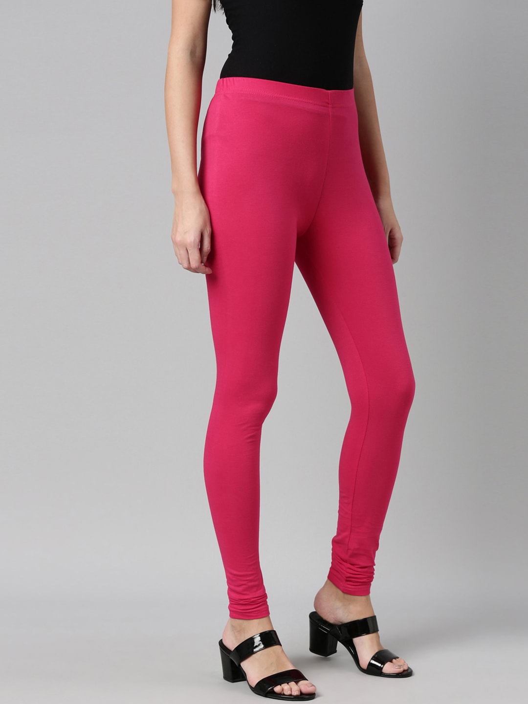 Souchii Magenta Pink Solid Churidar-Length Slim-Fit Leggings - Distacart
