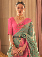Thumbnail for Mitera Ethnic Motifs Woven Design Zari Silk Blend Banarasi Saree - Distacart