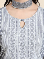 Thumbnail for Kalini Women Grey Floral Embroidered Keyhole Neck Thread Work Floral Georgette Kurta - Distacart