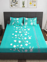 Thumbnail for Story@home Sea Green & White Floral 152 TC Cotton 1 Queen Bedsheet with 2 Pillow Covers - Distacart