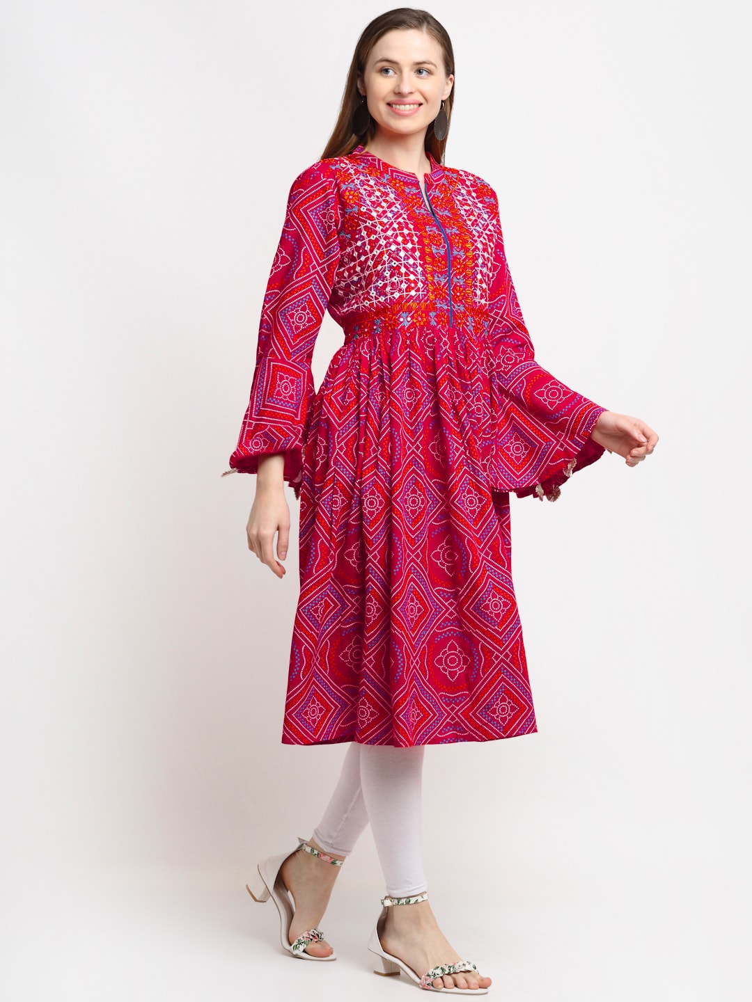 Kalini Women Red Ethnic Motifs Cotton Bell Sleeves Anarkali Kurta - Distacart