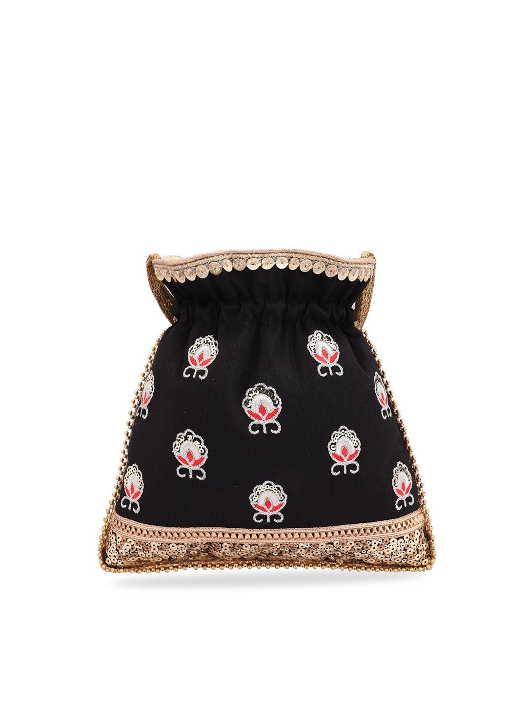 Masq Black & White Embroidered Potli Clutch - Distacart