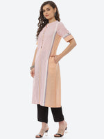 Thumbnail for Biba Women Peach-Coloured Striped Thread Work Kurta - Distacart