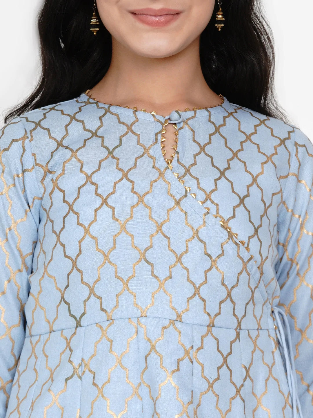 NOZ2TOZ Blue Printed Regular Kurta with Palazzos For Girls - Distacart