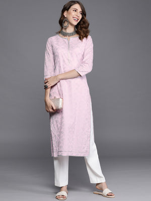 Libas Pink & Silver-Toned Ethnic Motifs Printed Gotta Patti Pastels Kurta - Distacart