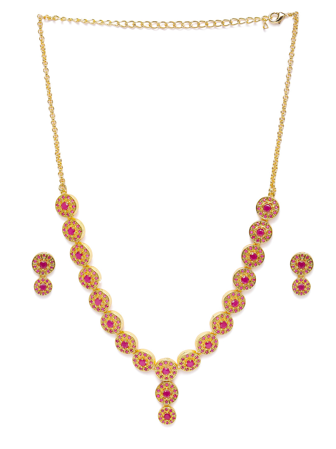 Zaveri Pearls Pink Gold-Plated Cubic Zirconia Studded Jewellery Set - Distacart