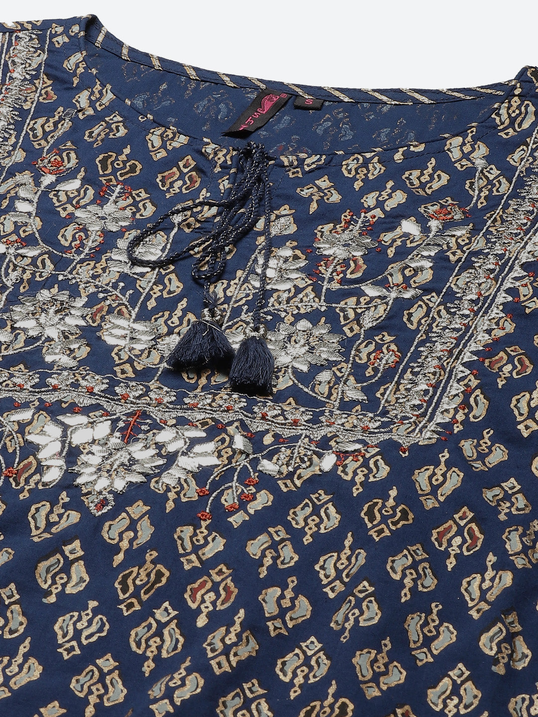 Ishin Women Navy Blue Floral Embroidered Regular Gotta Patti Pure Cotton Kurta with Palazzos & With Dupatta - Distacart