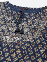 Thumbnail for Ishin Women Navy Blue Floral Embroidered Regular Gotta Patti Pure Cotton Kurta with Palazzos & With Dupatta - Distacart