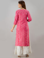Thumbnail for HERE&NOW Pink Bandhani Printed Gotta Patti Regular Kurta with Sharara - Distacart