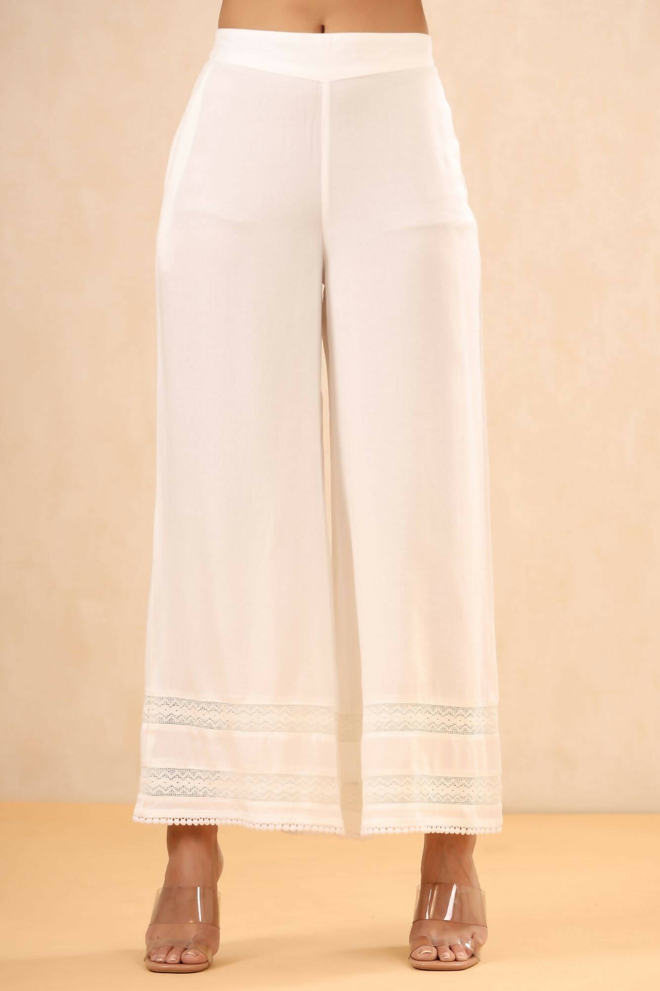 Juniper Women White Rayon Solid Straight Palazzo - Distacart