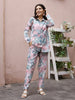 Blue & Pink Rayon Floral Printed Top with Matching Bottom - Eesha - Distacart