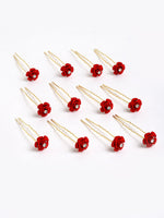 Thumbnail for Panash Women Gold-Toned & Red Rose Embellished U Pins - Distacart