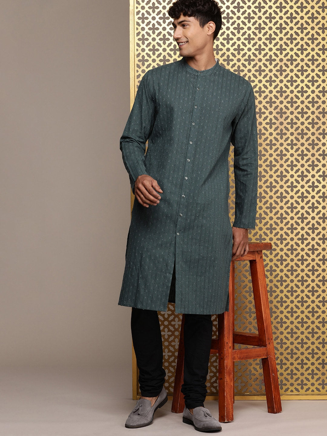 House of Pataudi Woven Design Straight Jashn Kurta - Distacart