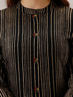 Thumbnail for Kalini Women Black & Gold-Toned Striped Kurta - Distacart