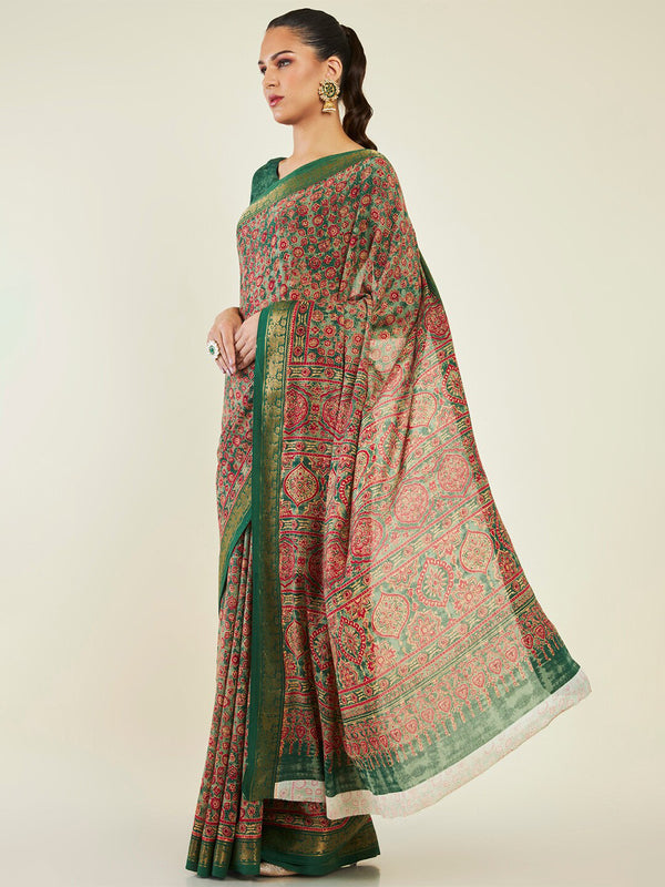 Soch Floral Printed Zari Pure Cotton Saree - Distacart