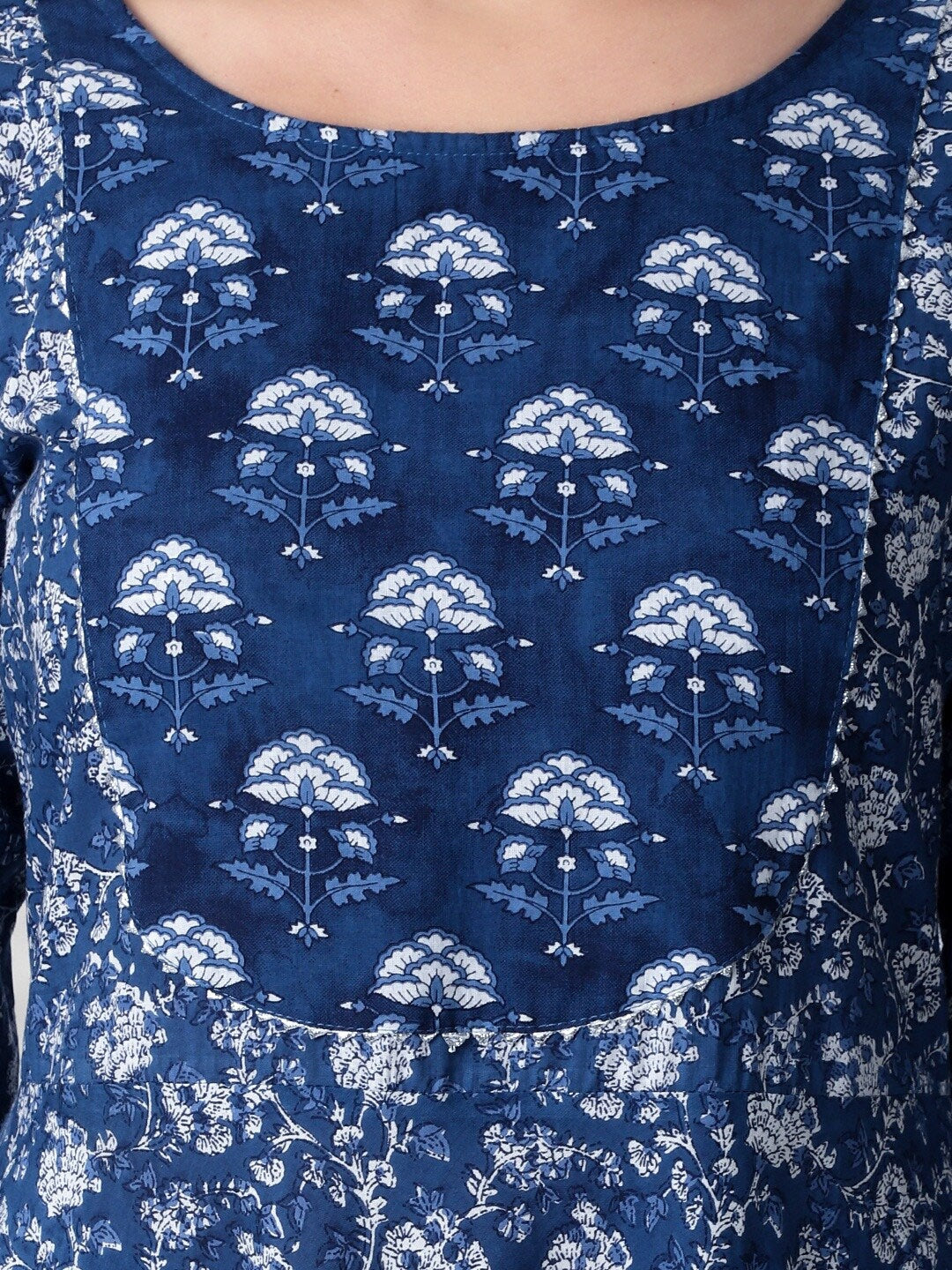 Kalini Floral Printed Anarkali Pure Cotton Kurta with Palazzos & Dupatta - Distacart