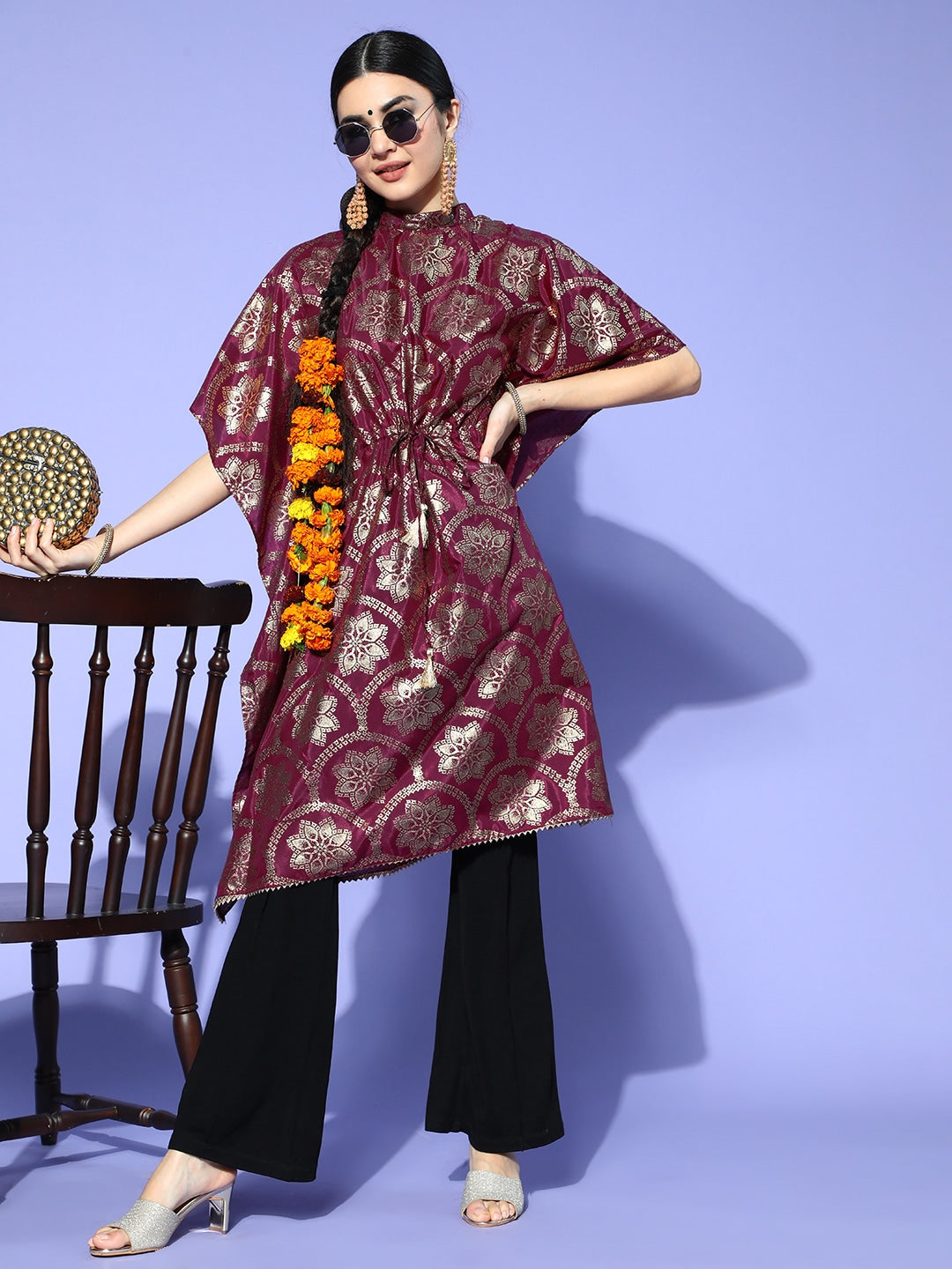 Sangria Deep Burgundy Polyester New Age Kaftan Kurta - Distacart
