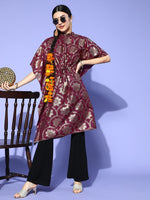 Thumbnail for Sangria Deep Burgundy Polyester New Age Kaftan Kurta - Distacart