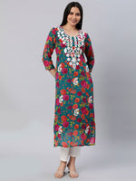 Thumbnail for Kalini Floral Printed Chikankari Embroidered Straight Kurta - Distacart
