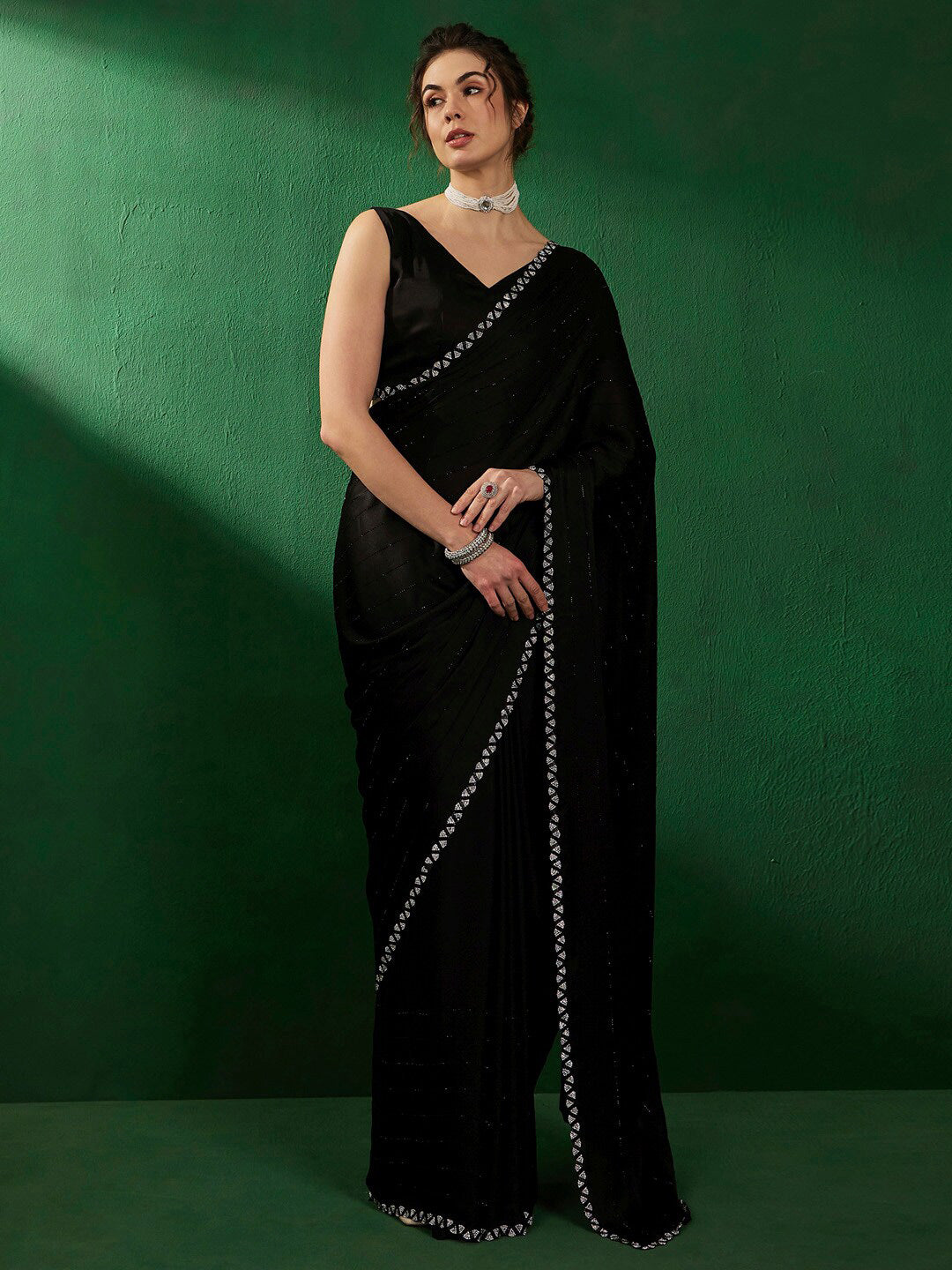 Sangria Embellished Satin Saree - Distacart