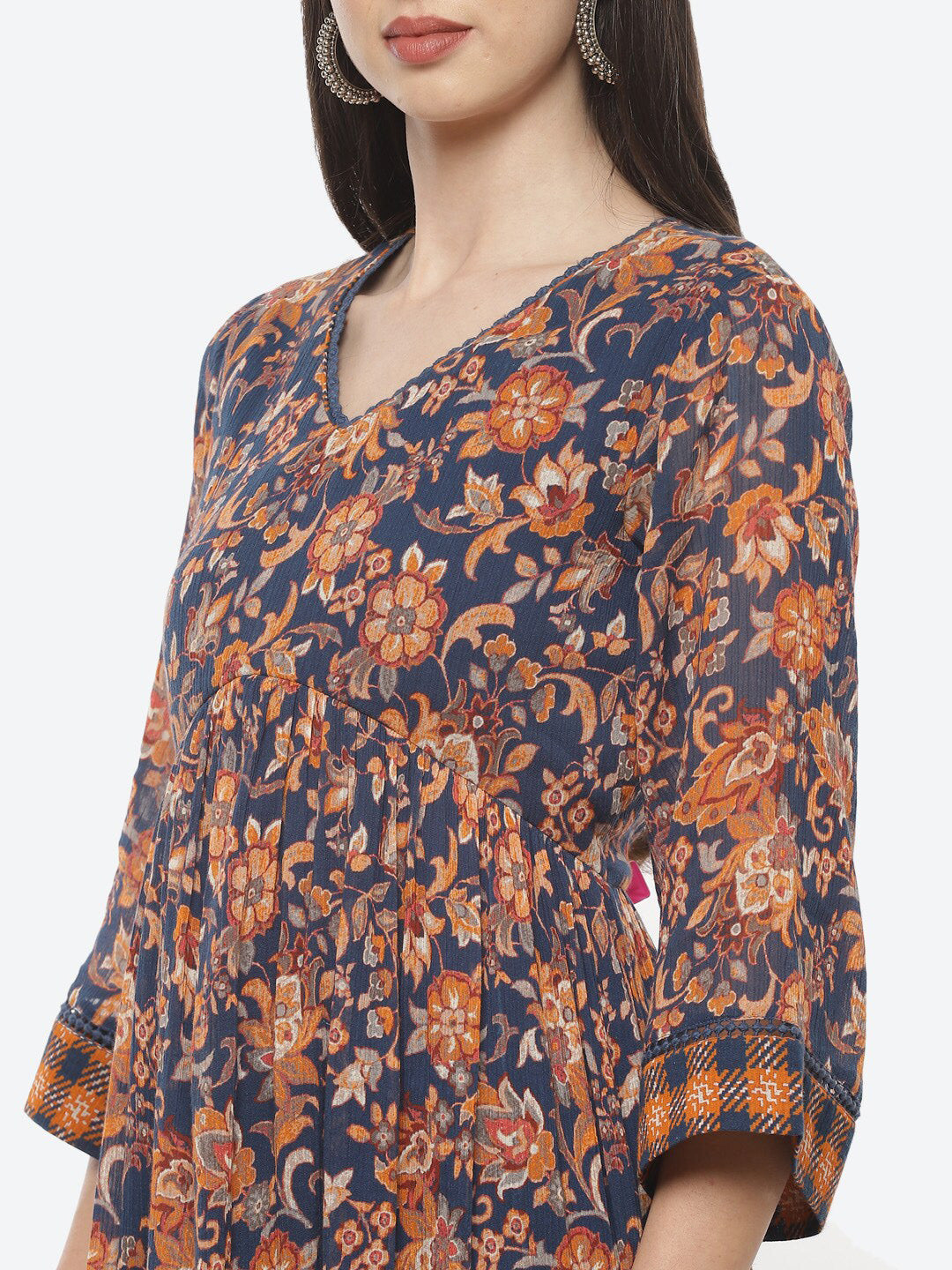 Biba Women Blue Floral Printed Pure Cotton Kurti with Palazzos - Distacart