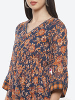 Thumbnail for Biba Women Blue Floral Printed Pure Cotton Kurti with Palazzos - Distacart