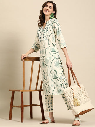 Sangria Floral Printed Angrakha Sequinned Pure Cotton Kurta With Trousers - Distacart