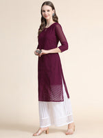 Thumbnail for Kalini Women Burgundy Ethnic Motifs Chikankari Kurta - Distacart