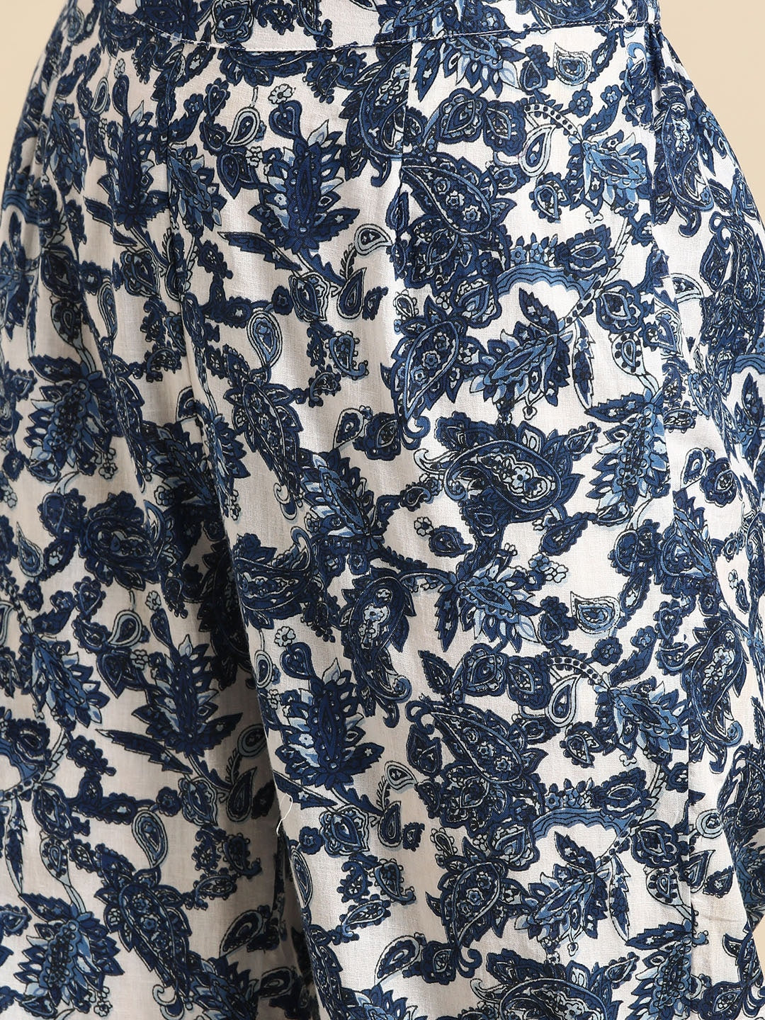 Sangria Women Navy Blue Ethnic Motifs Embroidered Detail Cotton Kurta with Trousers - Distacart
