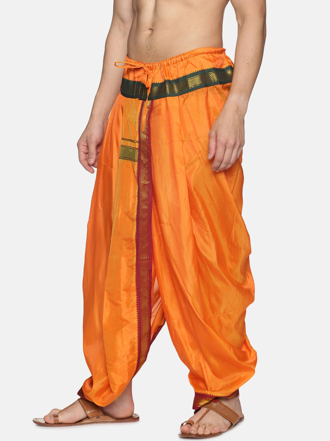 Sethukrishna Men Orange & Green Solid Readymade Dhoti Pant - Distacart
