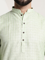 Thumbnail for Sojanya Men Green Dobby Checked Straight Kurta - Distacart