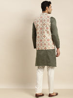 Thumbnail for Sojanya Men Green Ethnic Motifs Kurta with Churidar & Nehru Jacket - Distacart