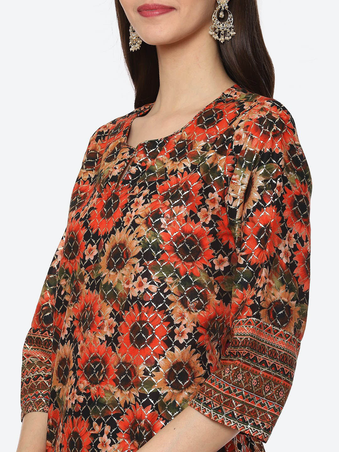 Biba Women Black Floral Printed Kurta with Trousers & With Dupatta - Distacart