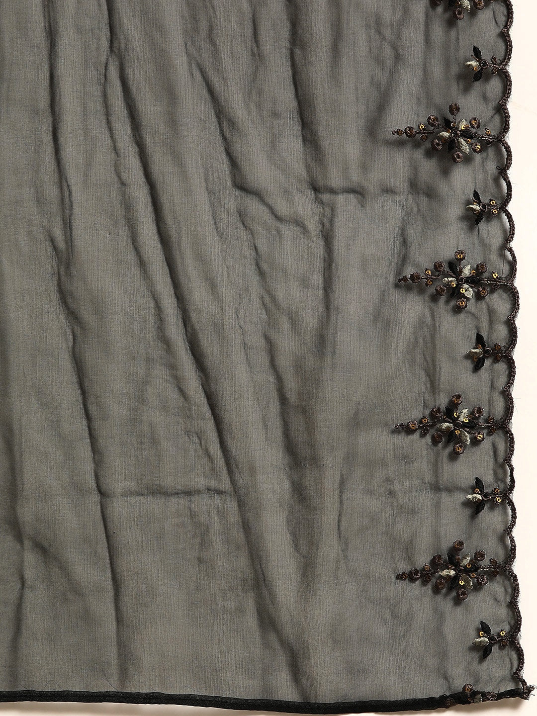 Sangria Women Grey Ethnic Motifs Embroidered Pure Cotton Kurta with Trousers & With Dupatta - Distacart