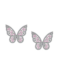 Thumbnail for Yellow Chimes Silver-Toned & Pink Quirky Butterfly Studs Earrings - Distacart