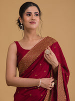 Thumbnail for Koskii Maroon Ethnic Motifs Zari Saree - Distacart